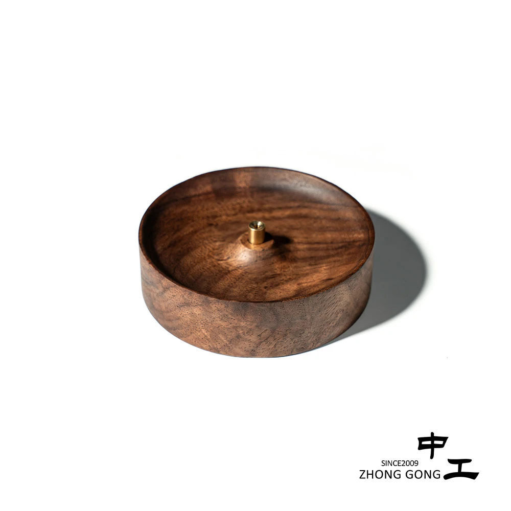 北美黑胡桃线香插手工茶道香炉香原木底座