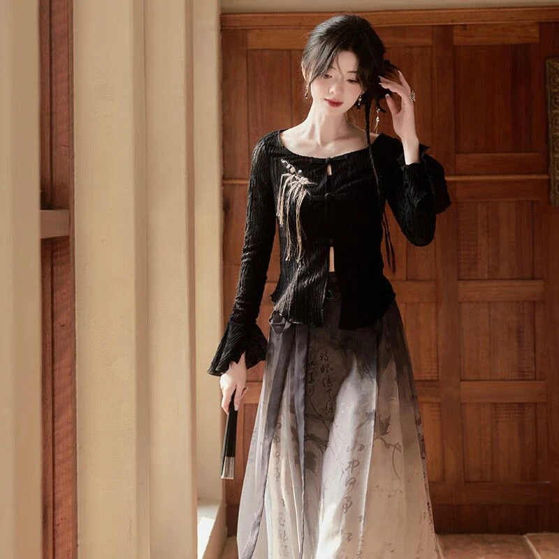 十三余小豆蔻儿[山中书事]春季日常新中式气质开衫改良马面裙套装