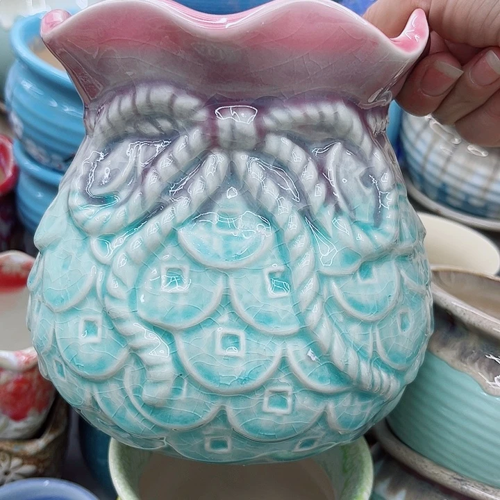 多肉绿植陶瓷花盆9.9包邮，有孔