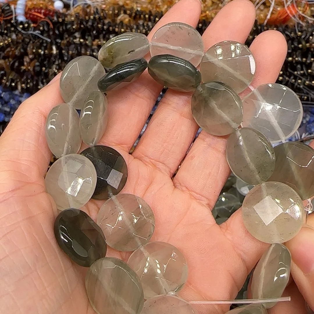 玛瑙/玉髓合金珠宝半成品绿水晶17mm一条圆饼