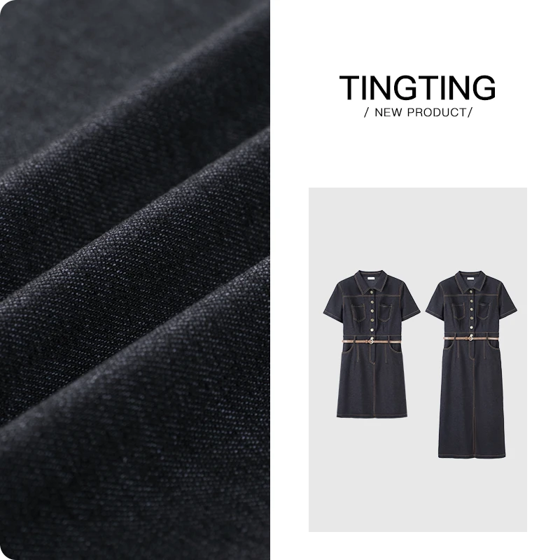 PANG TINGTING“通勤牛仔”显瘦时尚宽松复古牛仔连衣裙