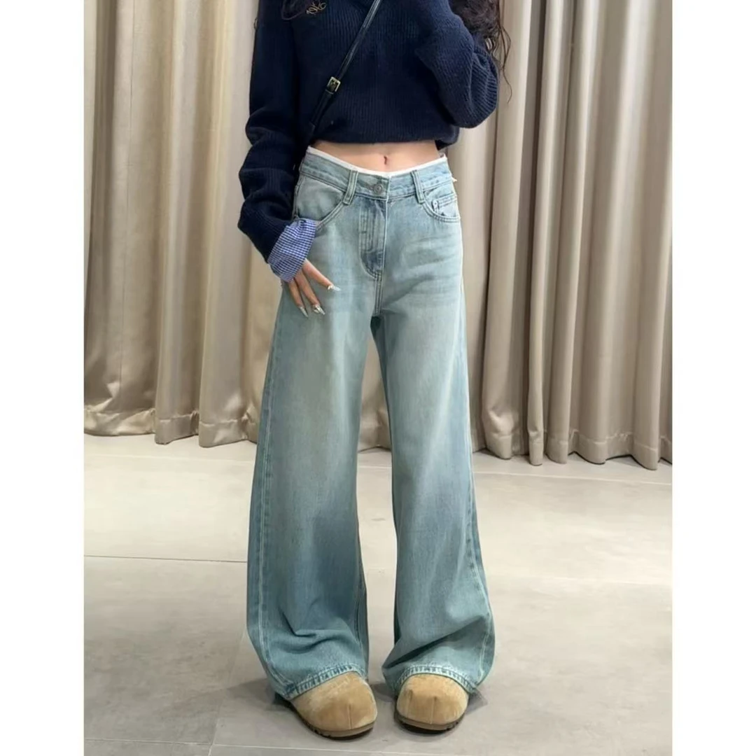 2025春季新款蓝色绝绝子爆款女牛仔裤 高腰休闲气质显瘦微喇裤