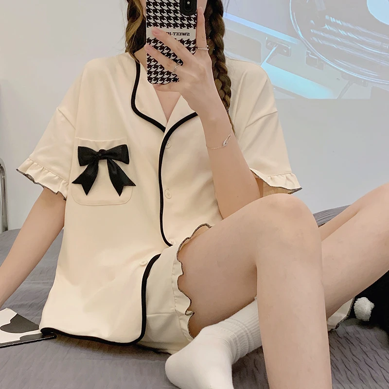 2025年新款睡衣女夏季爆款100%纯棉短袖少女套装可外穿卡通家居服