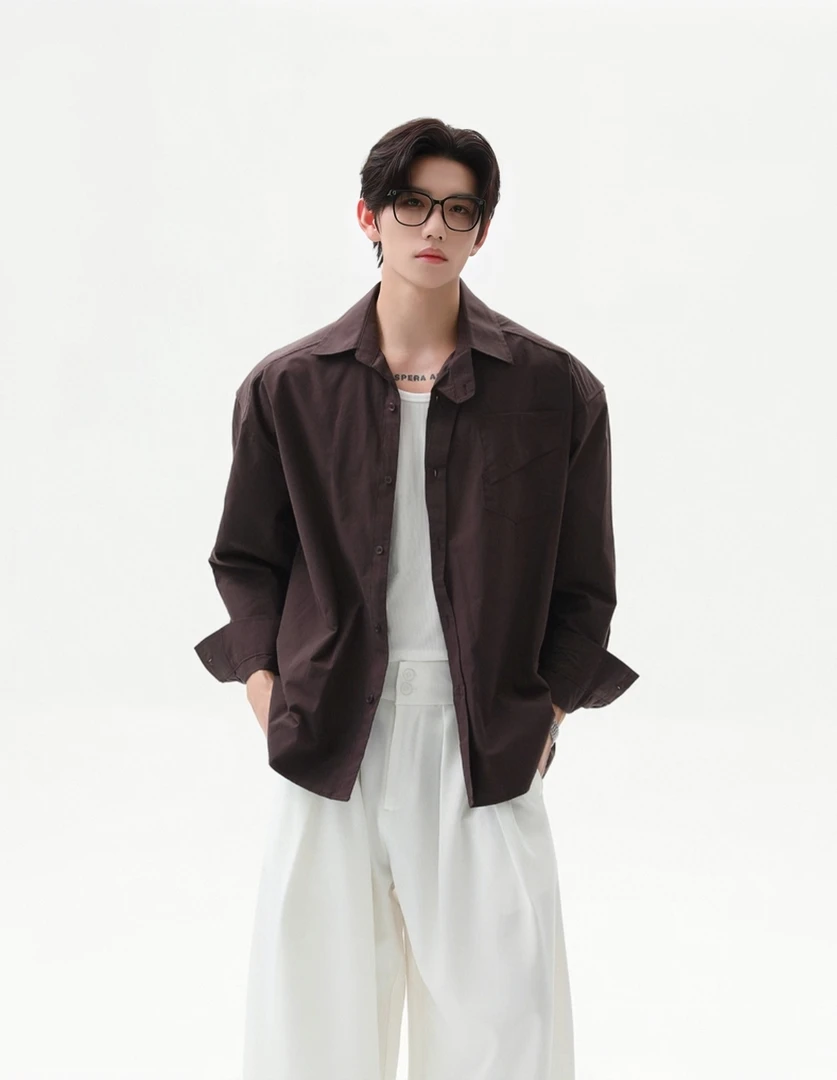 LaiMaI.Form秋季纯色长袖衬衫外套简约轻奢设计感休闲百搭慵懒风