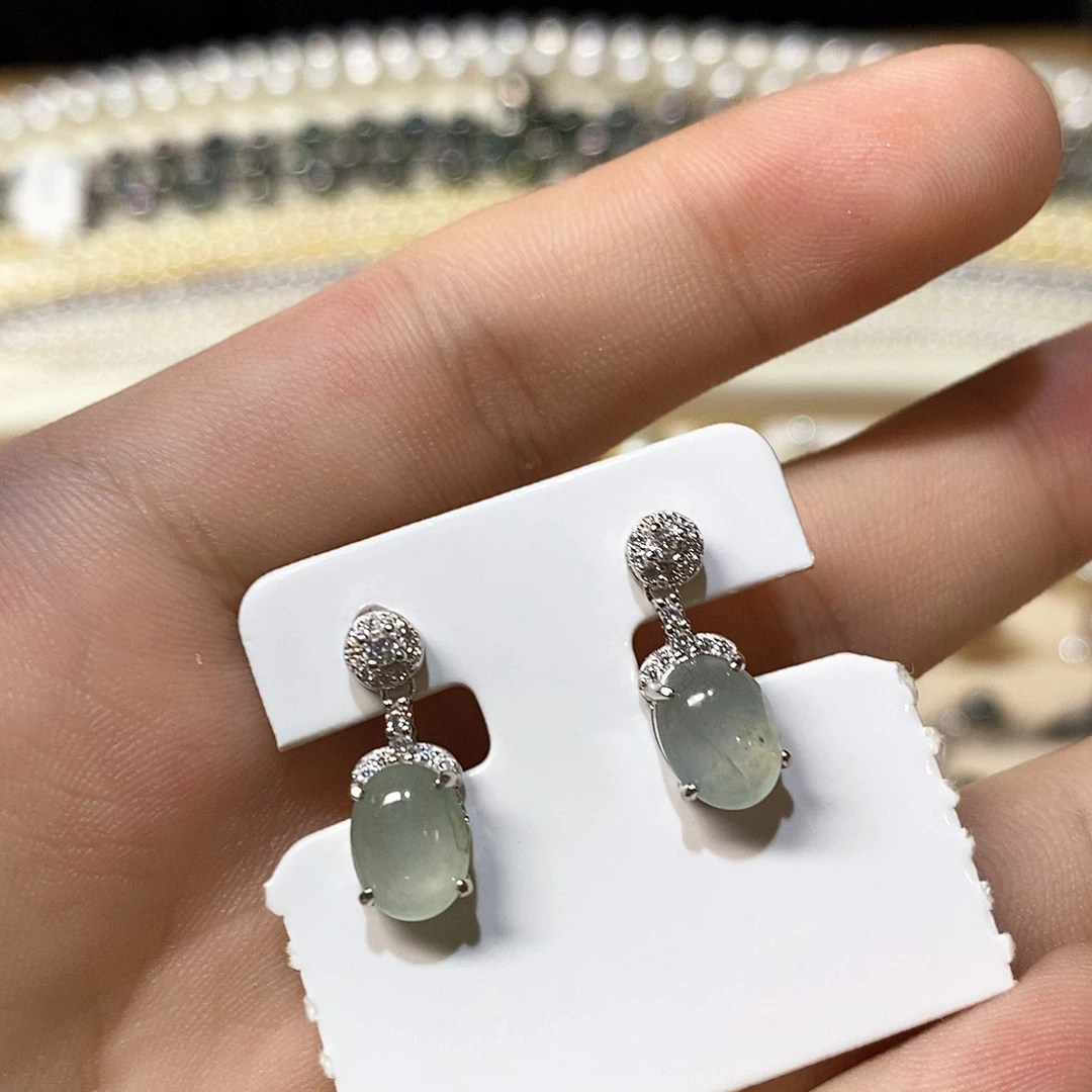 银S925镶嵌翡翠耳饰