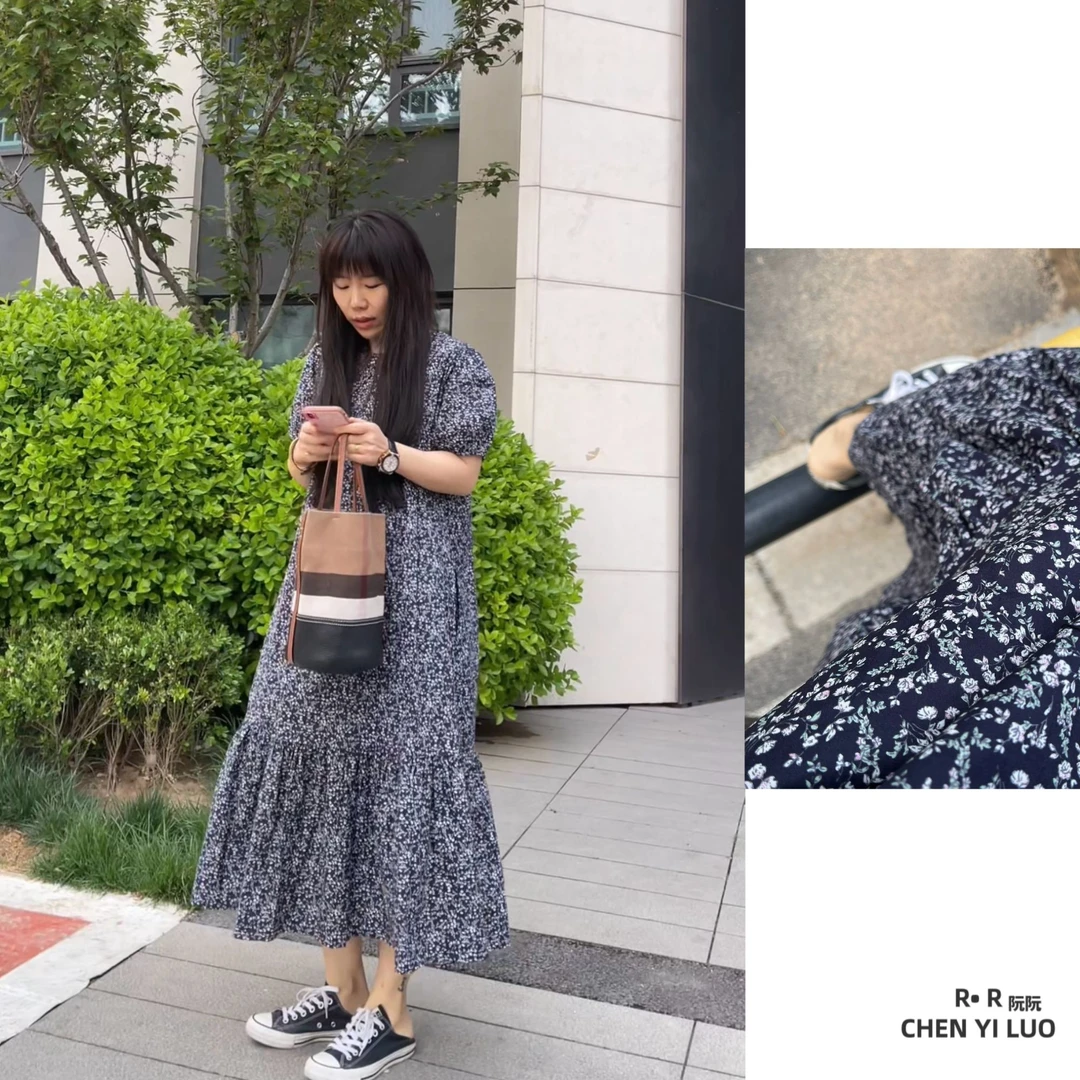 【阮阮R·R定制款】夏季新品时尚 长款棉质小众设计碎花连衣裙R9992