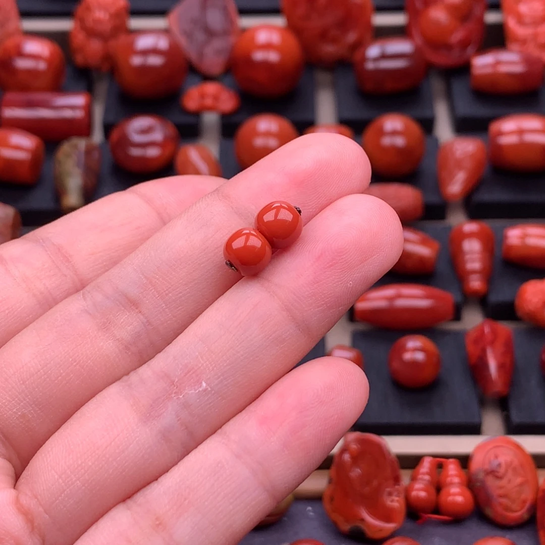 南红玛瑙未镶嵌川料原矿型对珠6.8mm