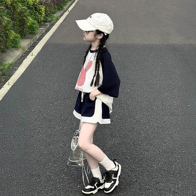 儿童女夏装套装2025新款女童休闲短袖衣服小女孩夏季薄款运动短裤