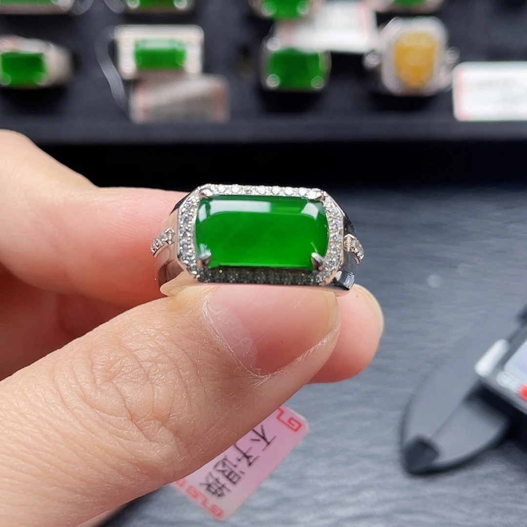 翡翠戒指银S925镶嵌天然a货翡翠2513