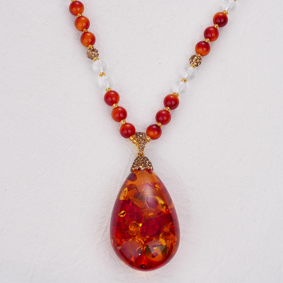 铜合金合成锆石项链 秋冬轻奢链子饰品红色百搭小众项链长款-2045