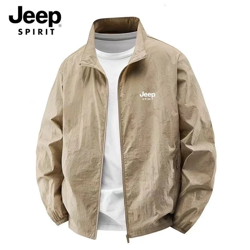 JEEP吉普夏季超薄外套运动休闲男士防晒衣立领迷彩轻薄透气皮肤衣