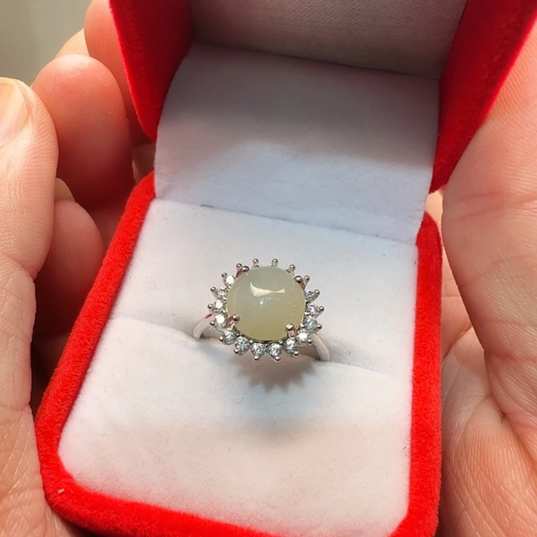 翡翠银S925镀金镶嵌戒指