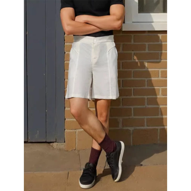 cleanfit白色老钱风亚麻休闲短裤男夏季高级感痞帅宽松运动五分裤