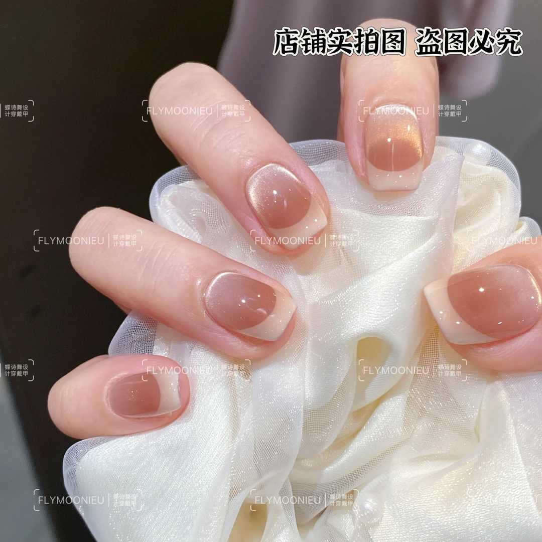 云中歌 蝶诗舞 纯手工定制美甲贴片 高级气质法式穿戴甲10片