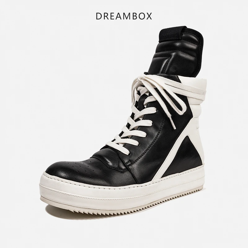 dreambox钧博vibram倒三角高帮板鞋男水洗马皮厚底个性运动休闲鞋