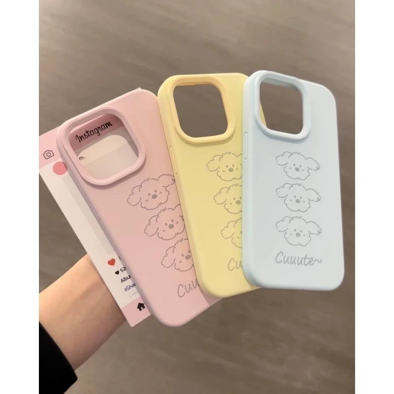 简约三只线条小狗适用苹果16promax/15手机壳14/13可爱12新款11软