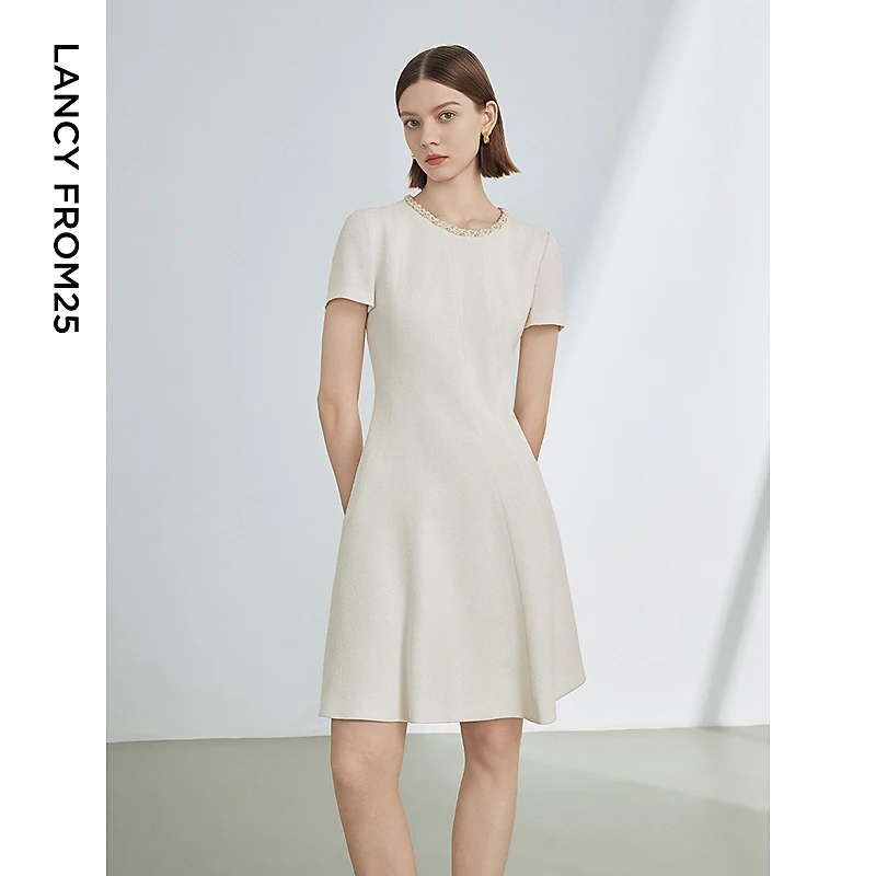 朗姿法式复古高级感小香风气质裙子2024年夏季新款收腰显瘦连衣裙