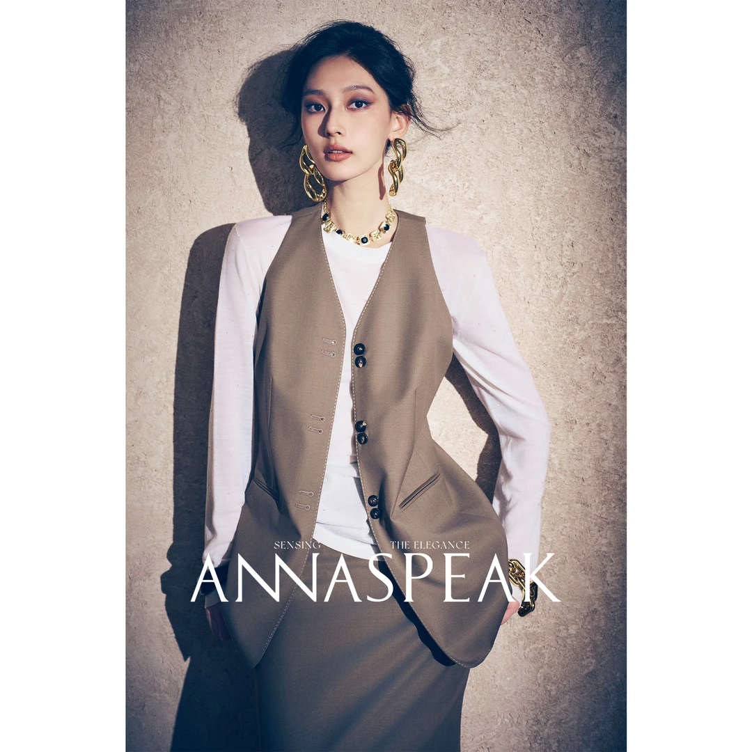 ANNASPEAK莹润精纺绵羊毛精裁拱针马甲/无侧缝半裙秋