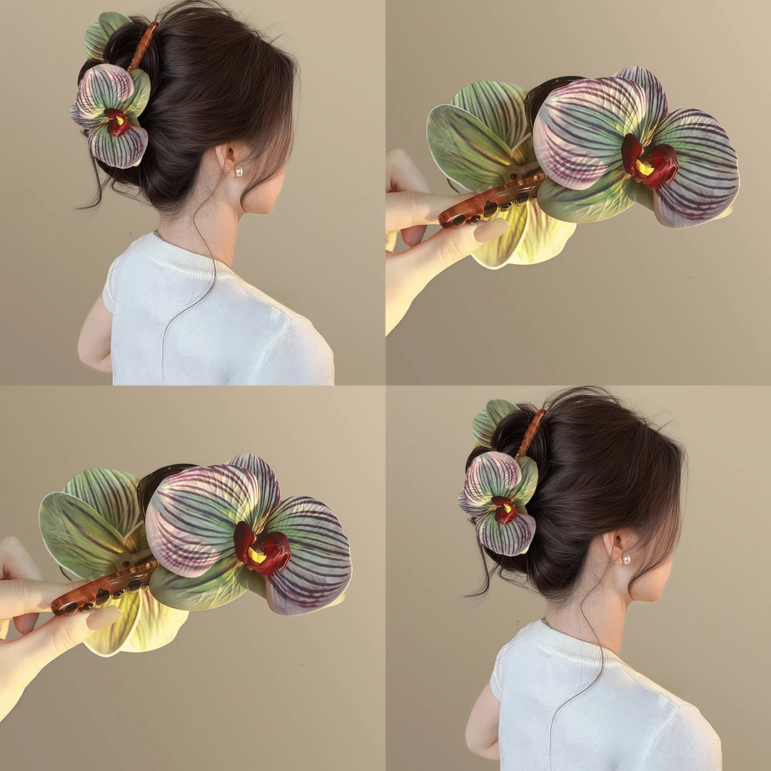 汀兰花香！超仙蝴蝶兰抓夹！2025新款高级感后脑勺鲨鱼夹盘发头饰