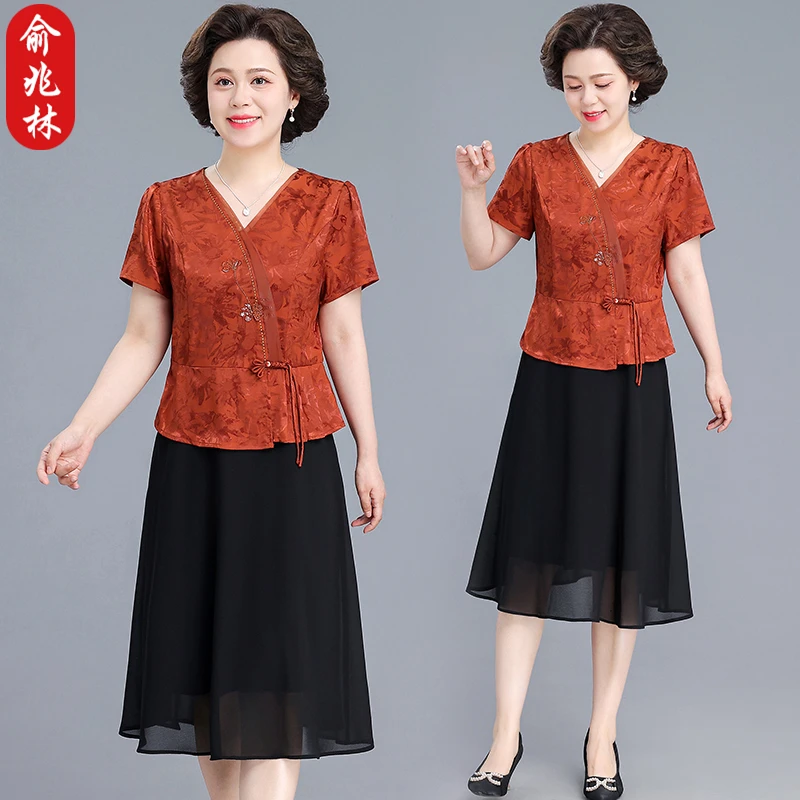 俞兆林2025新款妈妈装夏季时尚气质中年女装新中式减龄显瘦连衣裙