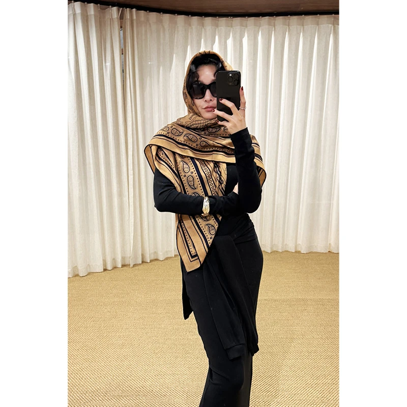 HERLAND她地【航海披肩】绵羊毛桑蚕丝复古丝巾秋冬保暖围巾披肩