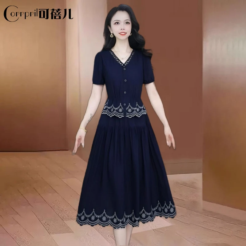 【可蓓儿】品牌小个子高端气质连衣裙女2025新款夏季阔太太显瘦裙子