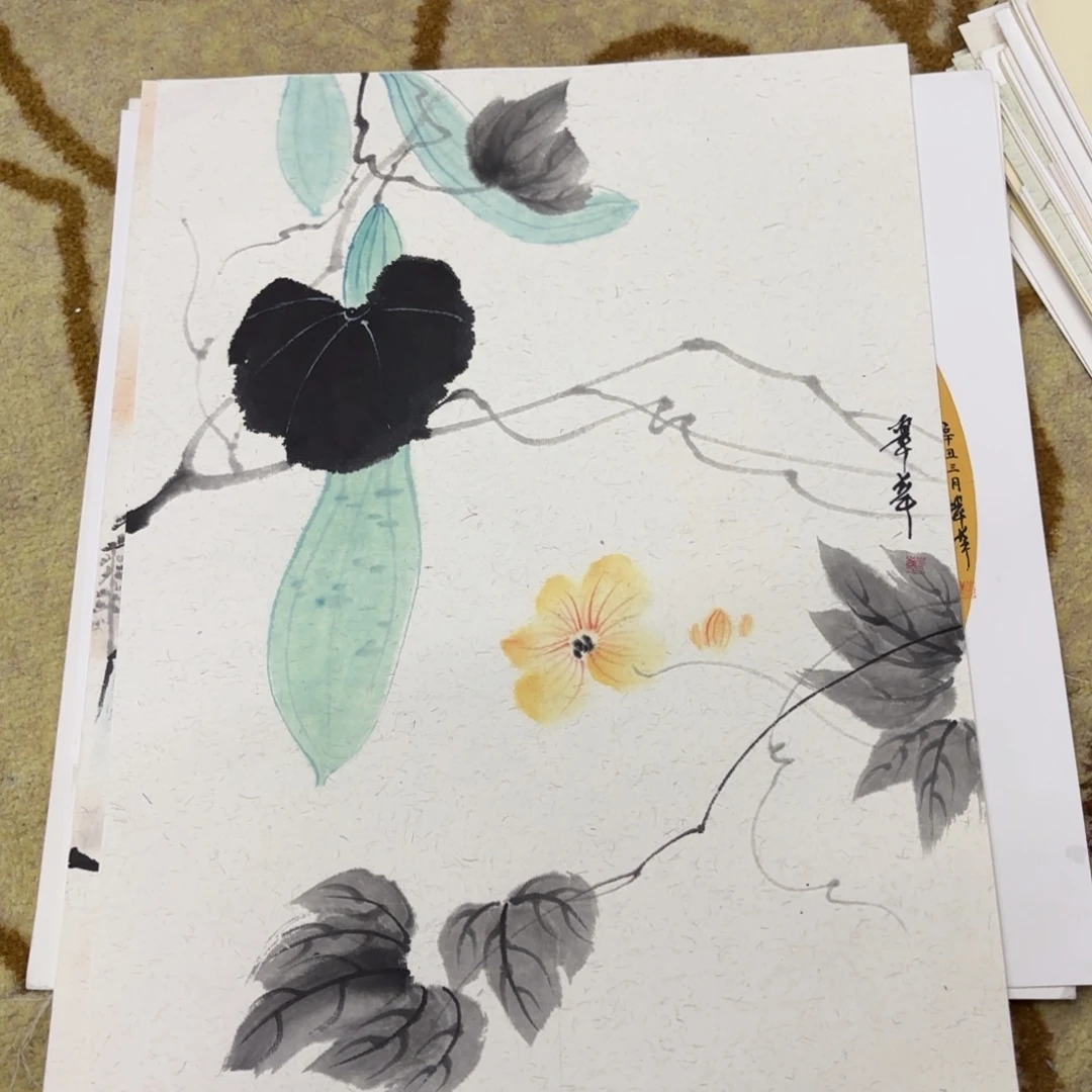 国画花鸟卡纸作品童
