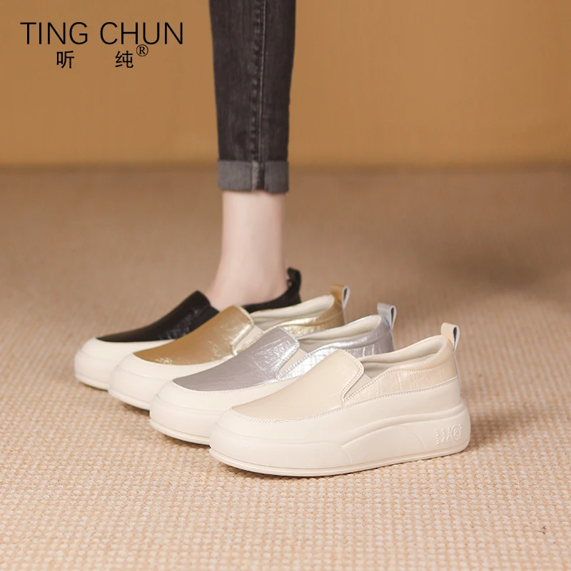 听纯4公分2025春秋真皮鞋厚底英伦百搭平底休闲时尚一脚蹬17215