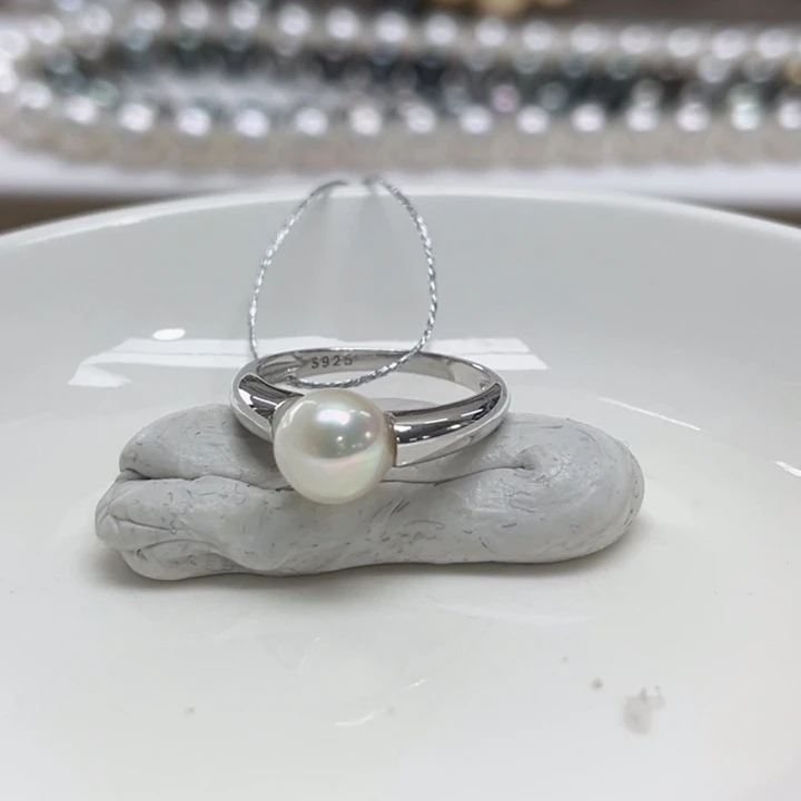 银S925镶嵌戒指海水珍珠7.9mm41号