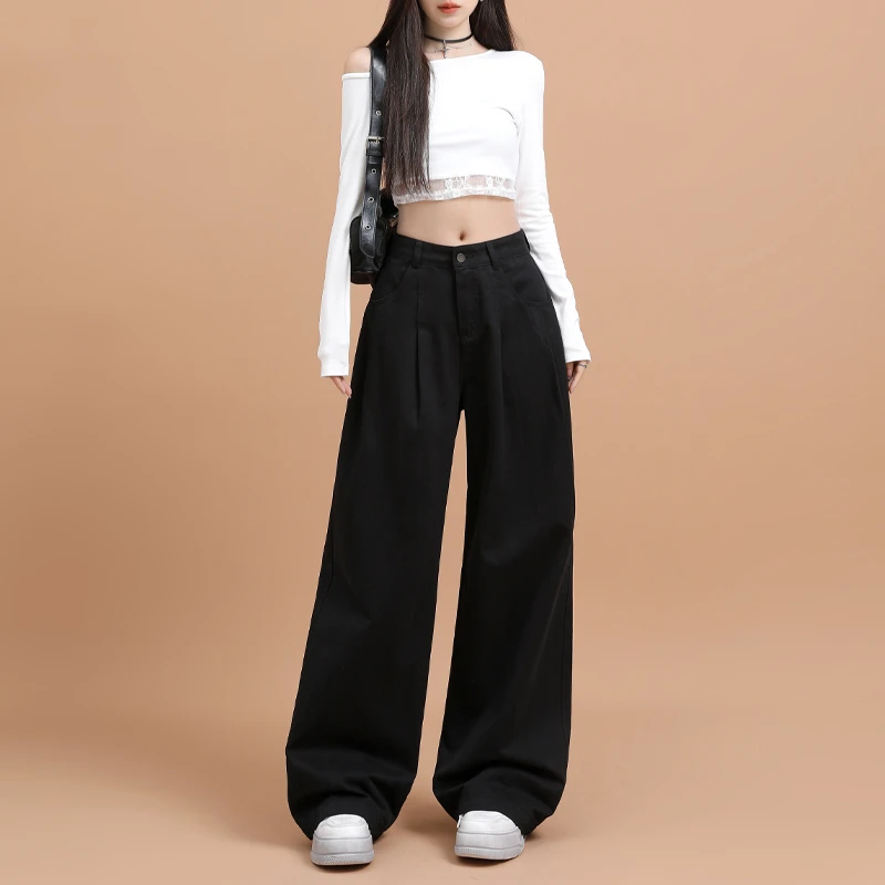 2025夏天上新/新品＆超柔轻奢阔腿拖地设计感牛仔休闲裤