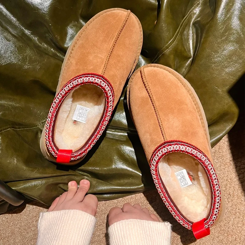 【皮毛一体】河南桑坡民族风雪地靴女加绒厚底低帮半拖鞋冬季棉鞋