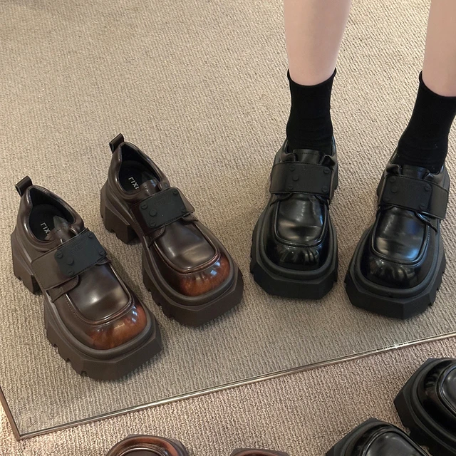 百丽官方英伦风小皮鞋女春季2025新款百搭复古厚底增高单鞋jk配裙