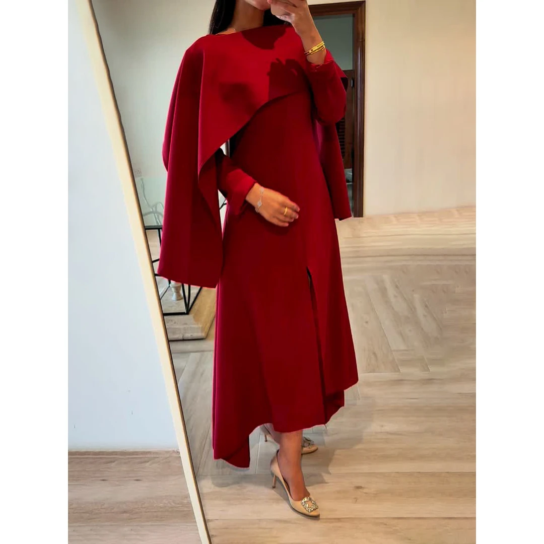 2025越南风气质披肩长裙夏季新款下摆开叉设计不规则长款连衣裙女