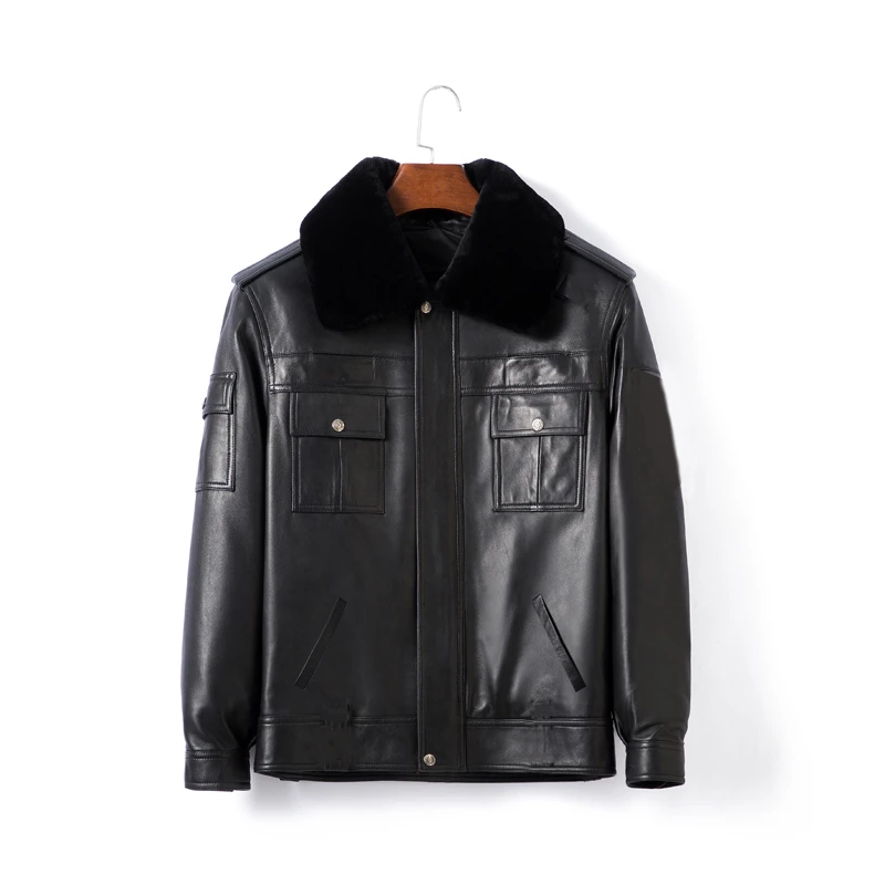 郎鹰郎鹰通勤绵羊皮皮衣可脱卸兔毛内胆防寒皮夹克交通