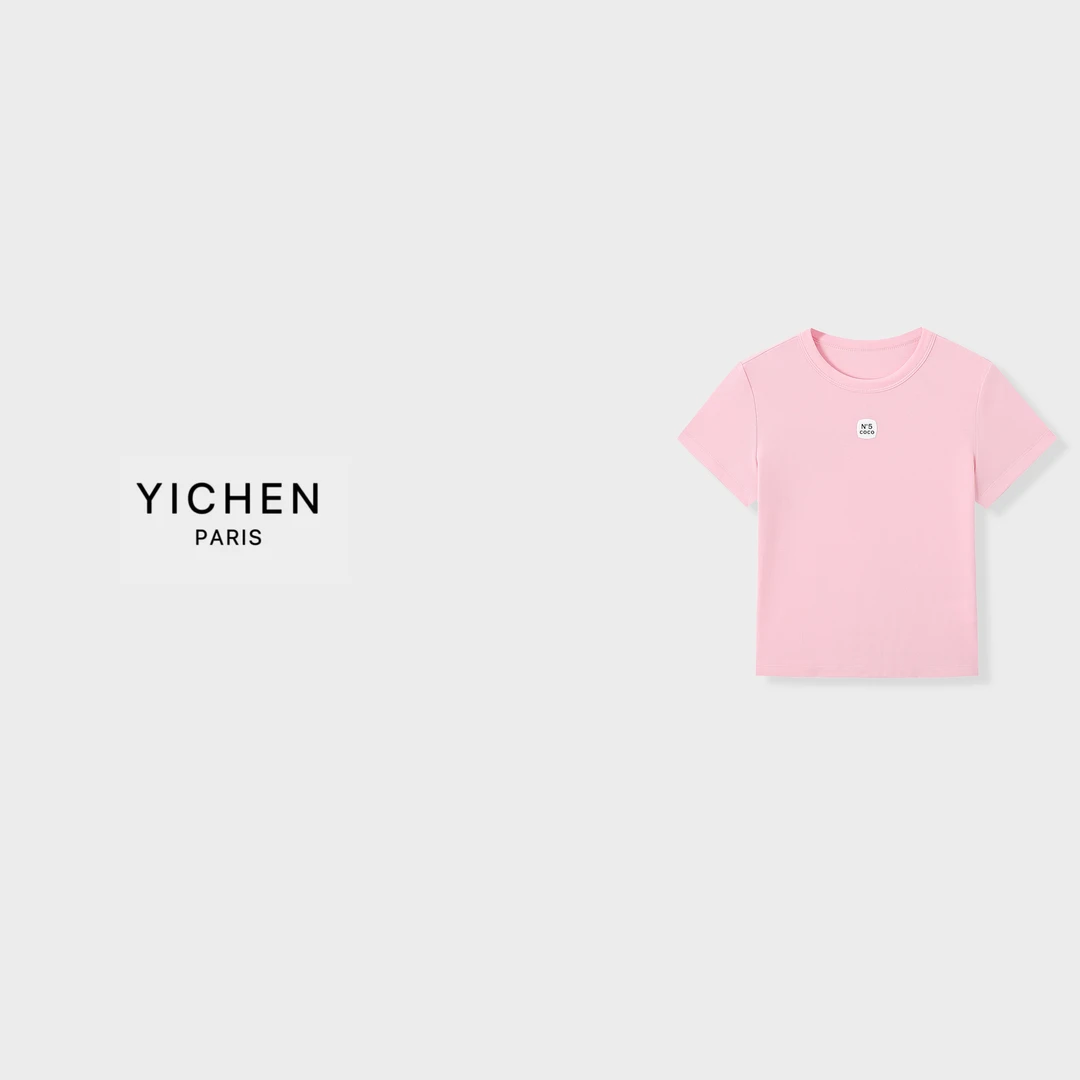 YC 粉色五号字母收腰T恤-3332