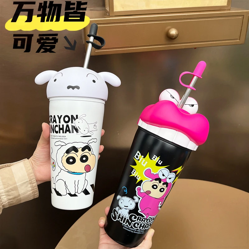蜡笔小新公仔桌吸管杯正版授权卡通保温杯大容量网红高颜值水杯