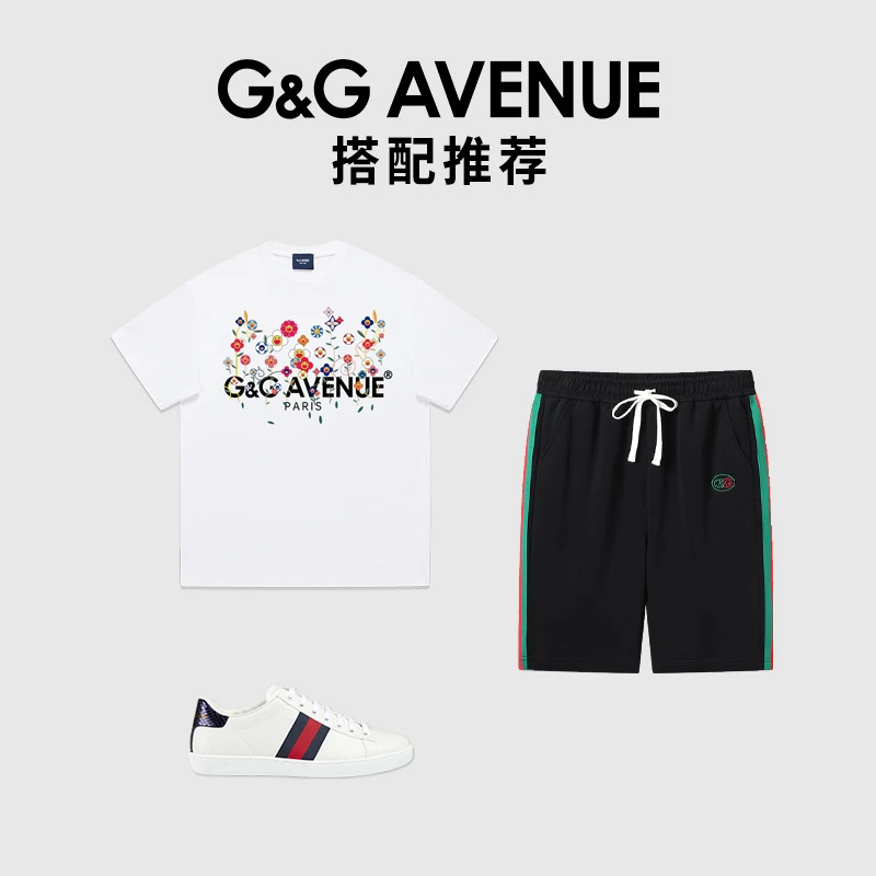G&G AVENUE夏季时尚印花短袖男纯棉圆领宽松T恤男女同款半袖潮