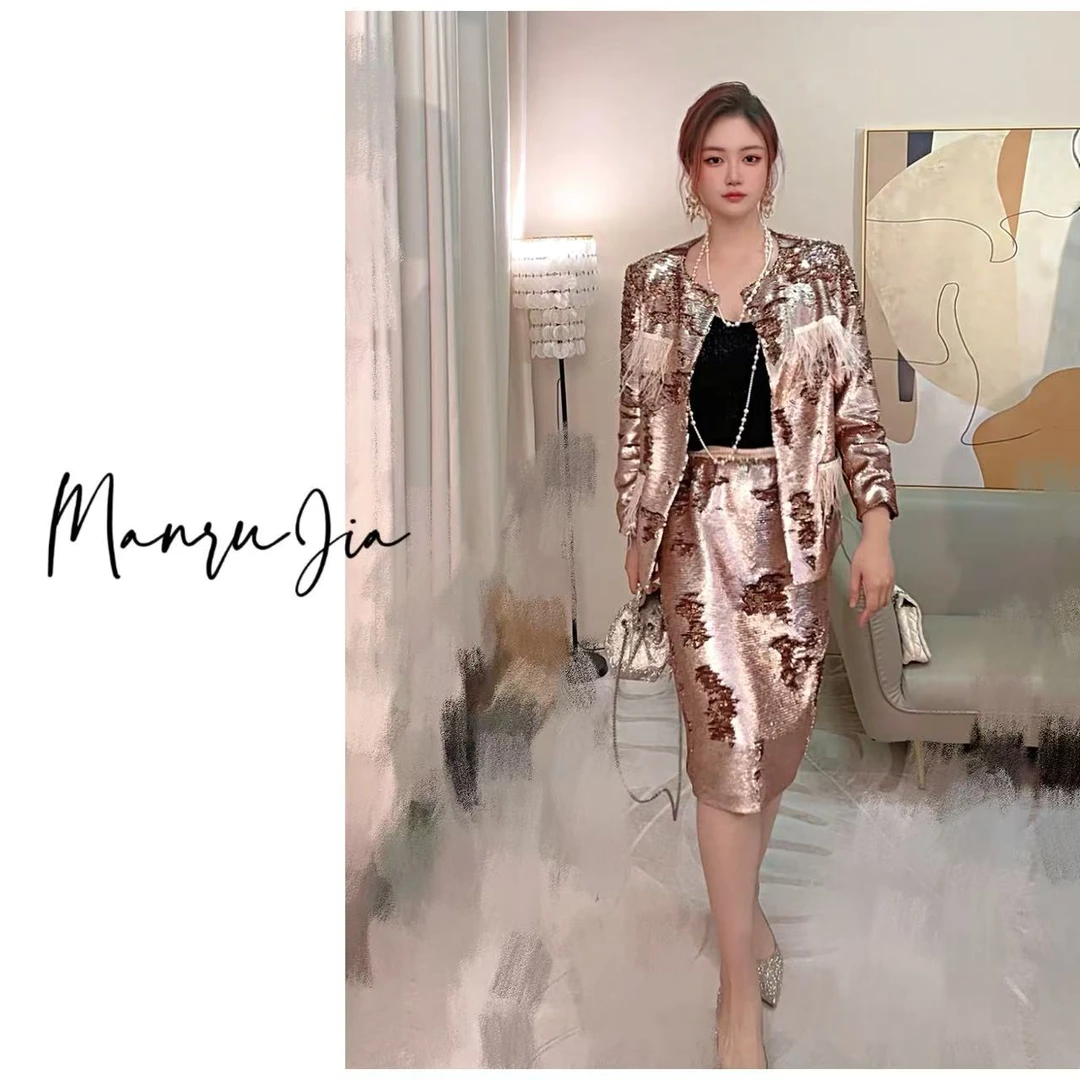 【烟火金棕】法式奢华贵气羽毛翻面金棕珠片高级感亮片小众外套