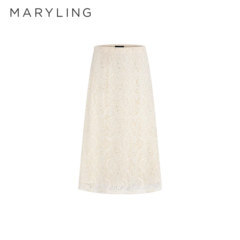 MARYLING玛俪琳2025初秋新品重工亮片蕾丝绣花A字半裙A1FFW72580
