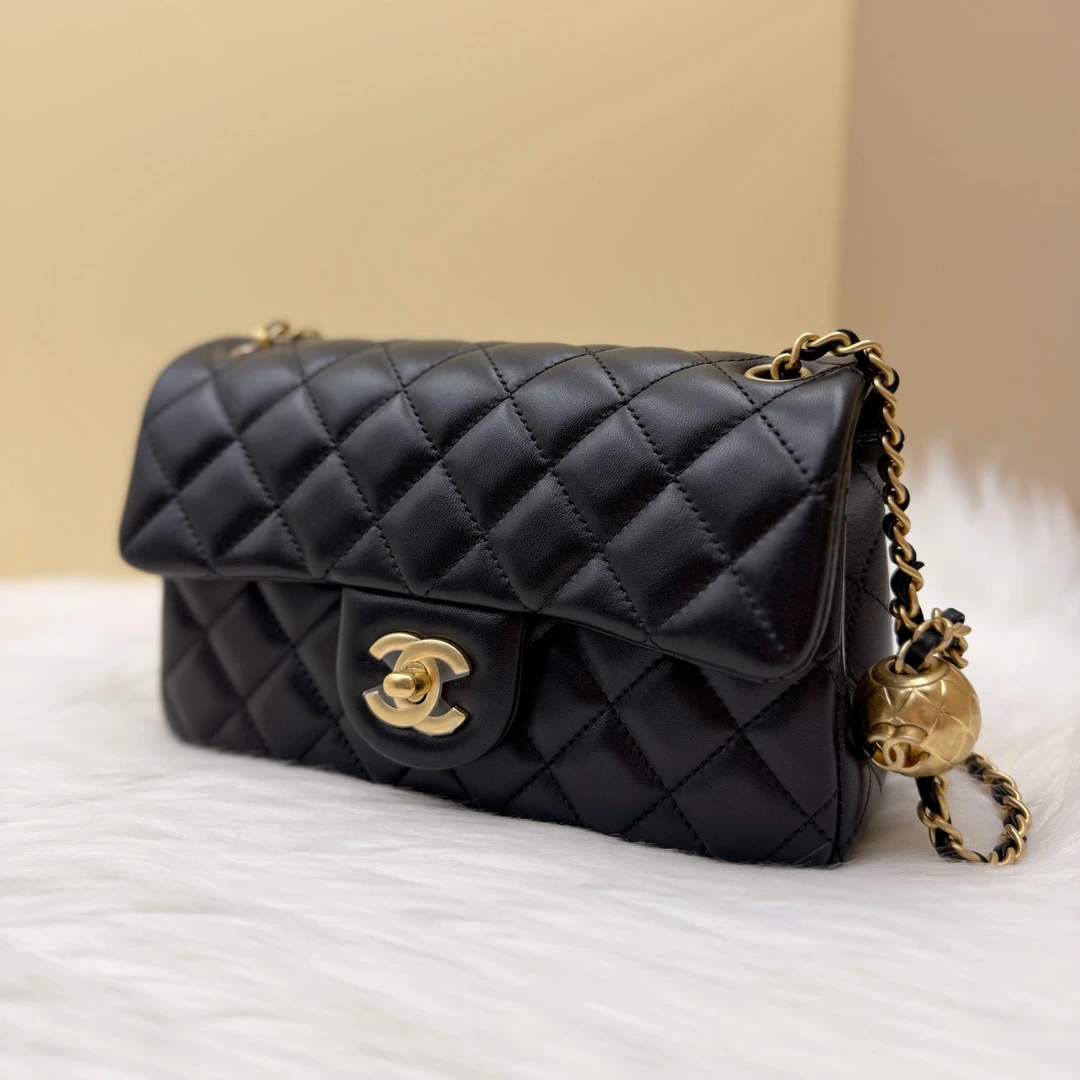 未使用 Chanel/香奈儿 全新 26C 金球CF大mini  黑金 单肩斜挎包