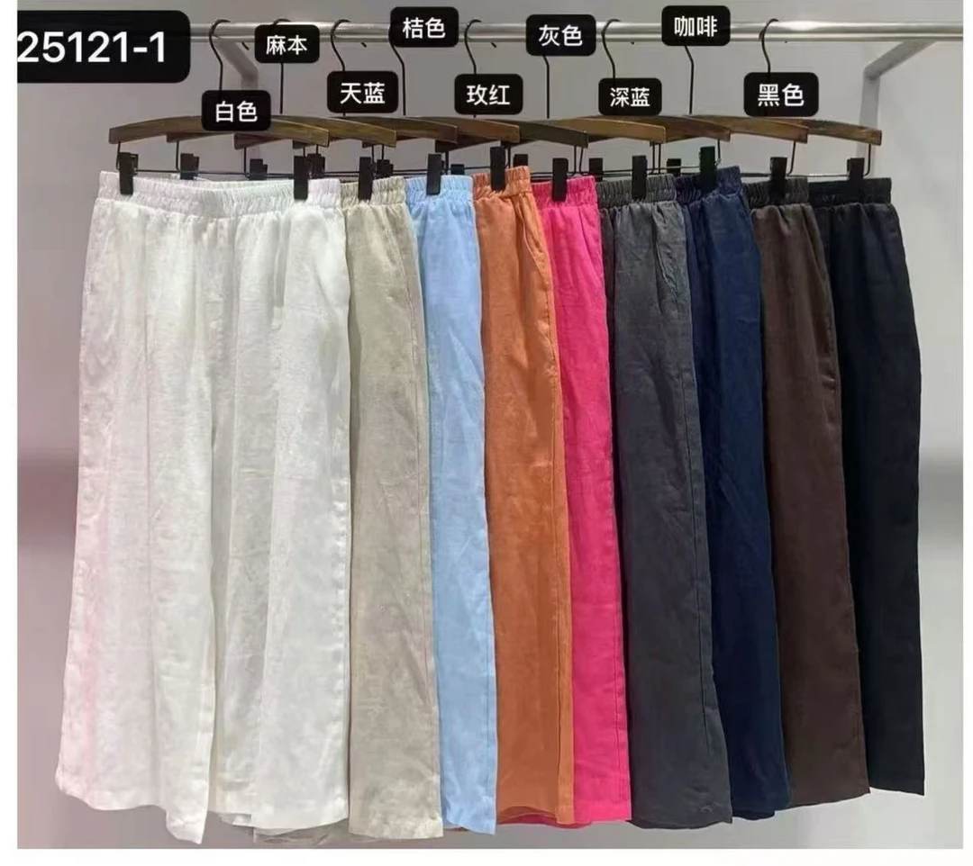 25121-1夏季砂洗亚麻九分直筒女裤舒适百搭宽松休闲阔腿裤