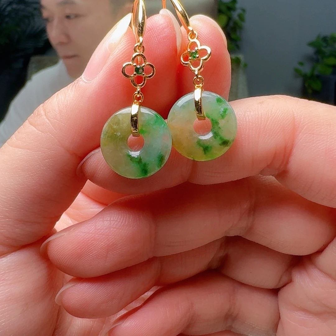银S925镶嵌翡翠耳饰天然