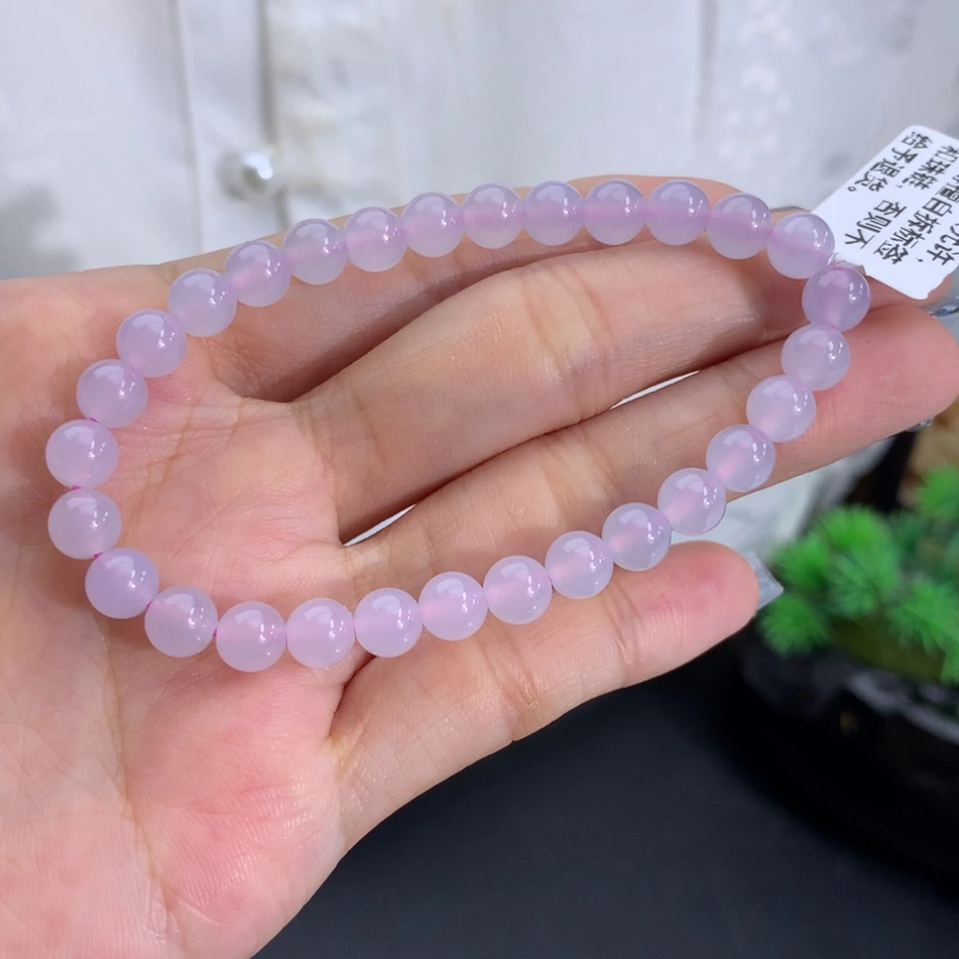 翡翠未镶嵌手串卡6冰胶淡淡粉紫手串