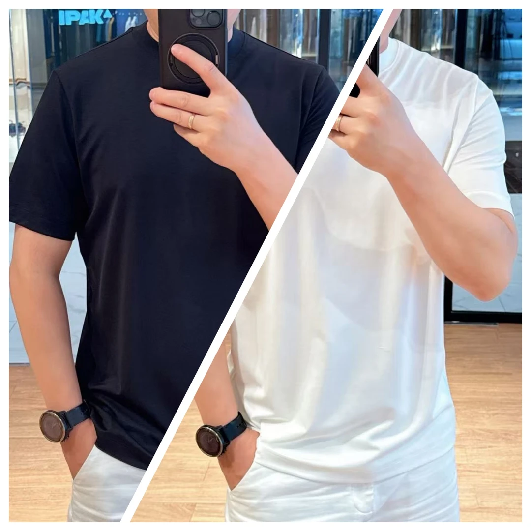 新款超柔亲肤慕斯棉T恤高奢男士净版纯色打底零触感高端T恤
