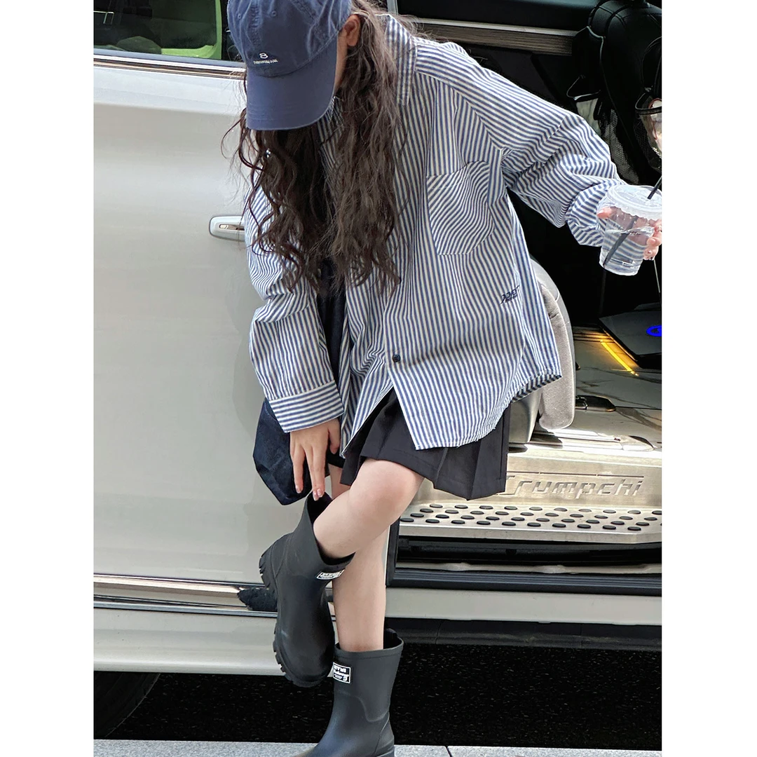 K29332孙小美学院风女童长袖衬衫2025新款秋装春儿童上衣外套