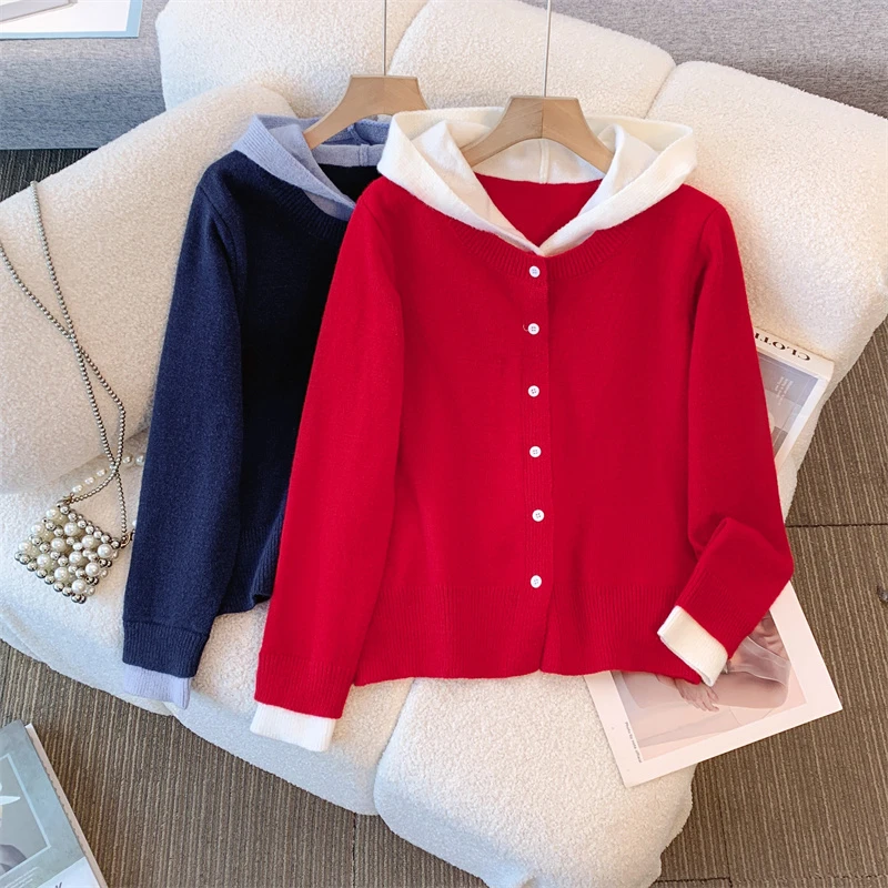 新年氛围感小个子百搭单排扣针织衫秋冬爆款遮肉显瘦假两件上衣女