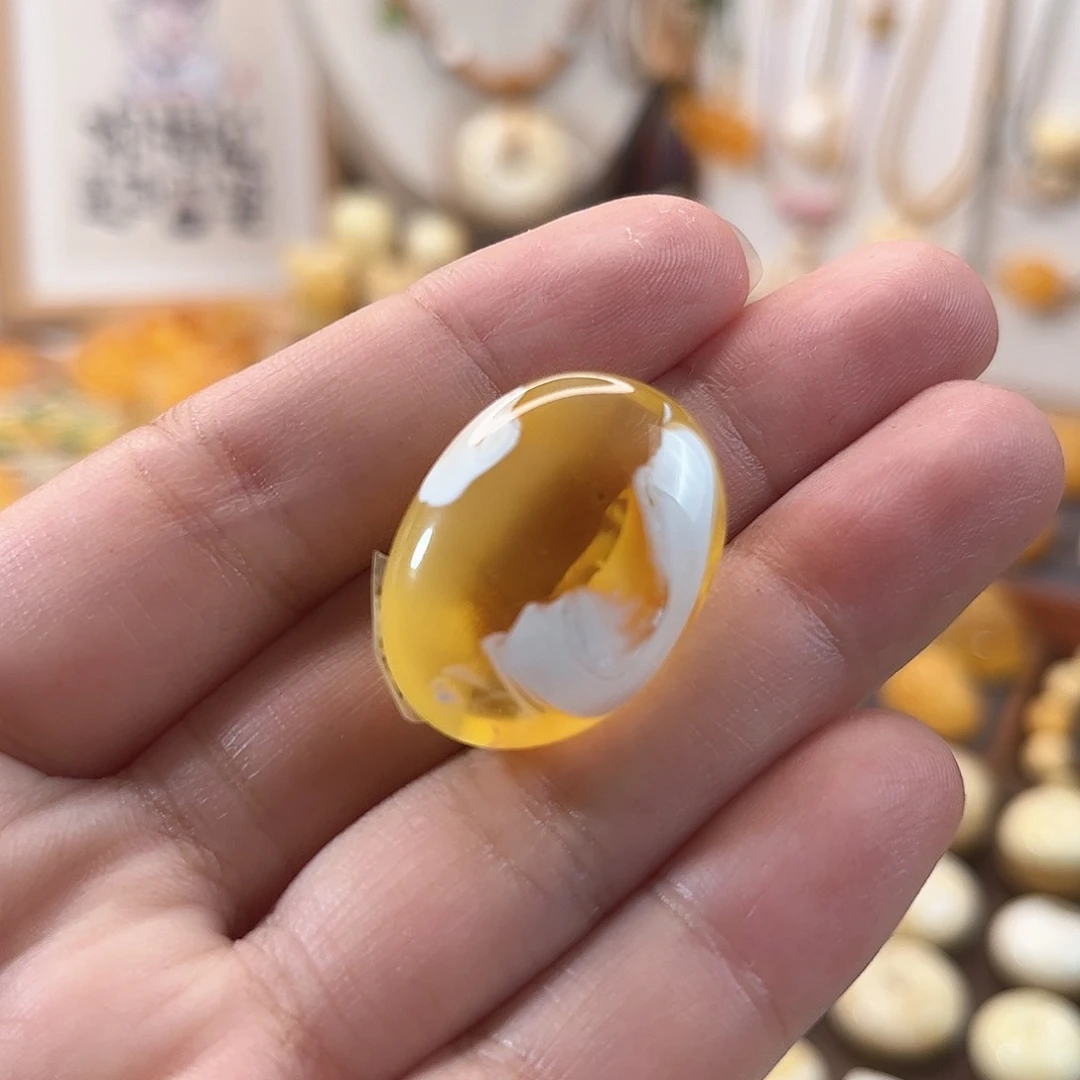 琥珀颈饰未镶嵌金漆白溶洞蜜蜡小甜饼适合镶嵌戒指吊坠