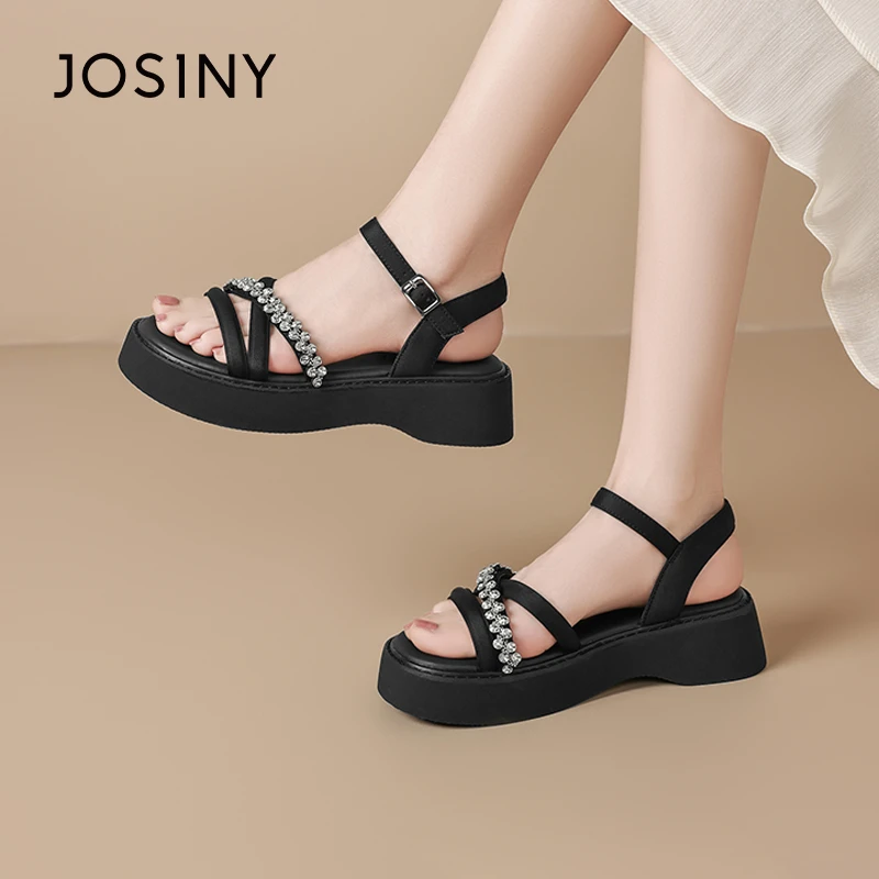 卓诗尼厚底凉鞋女2025新款夏季外穿法式配裙子罗马凉鞋女鞋子水钻