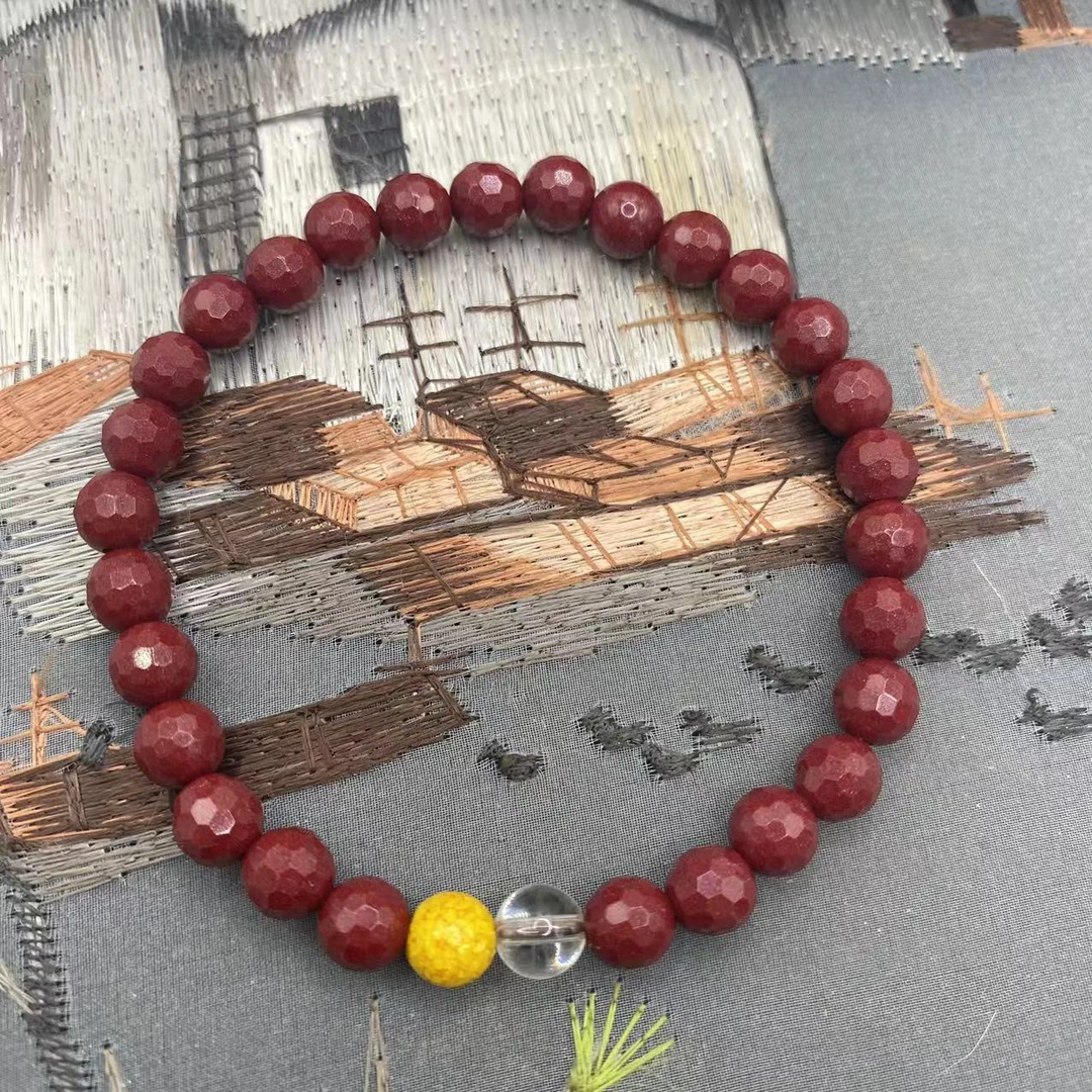 含辰砂工艺品高含量朱砂紫金砂设计款切面黄佩珠爆款晶晶手串