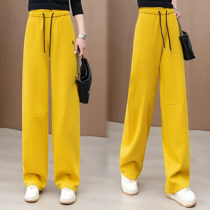 黄色香蕉卫裤女春秋2025新款松紧高腰显瘦百搭休闲运动直筒弯刀裤
